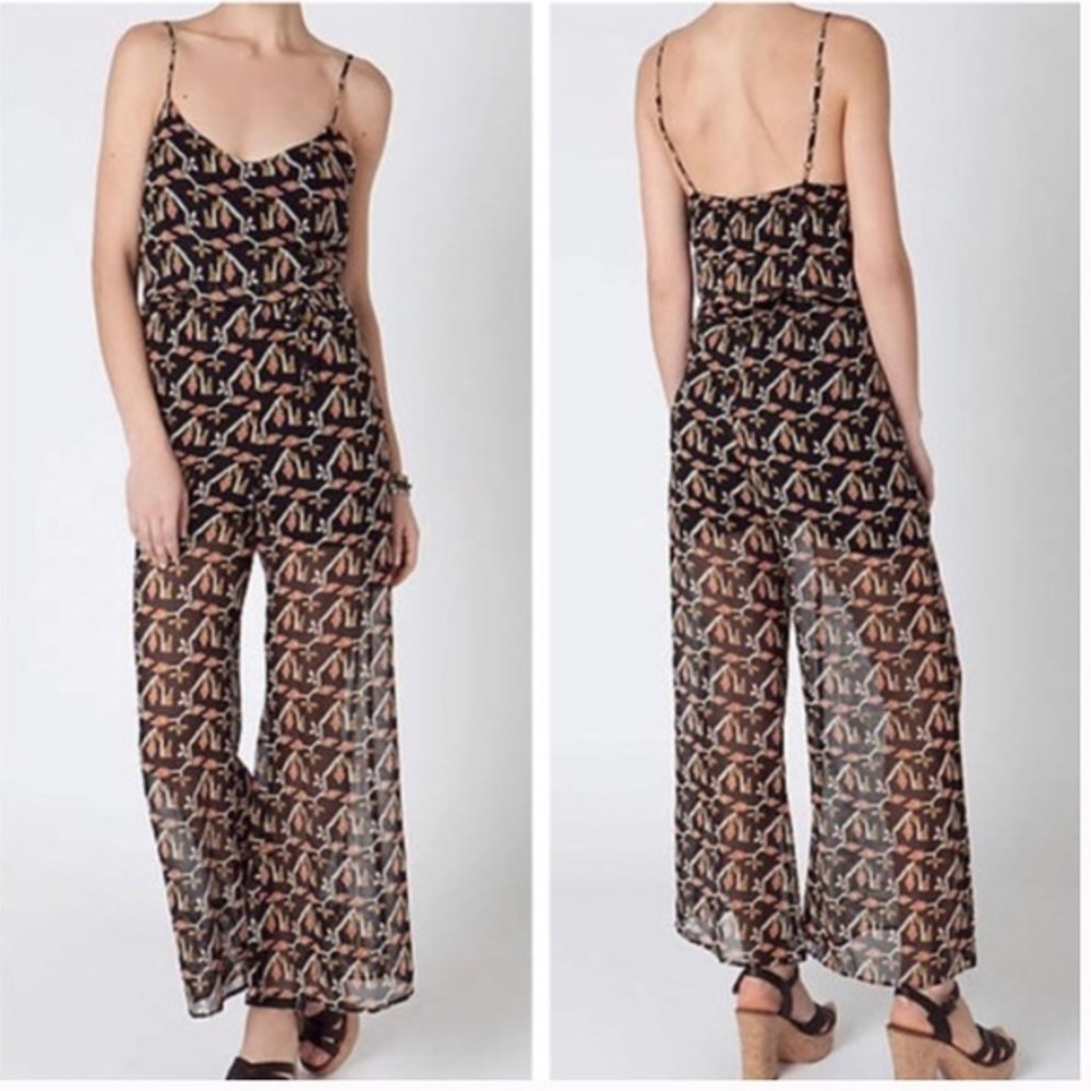 Anthropologie Dolan Rolakan Pink & Black Pattern Silk Jumpsuit Sz small